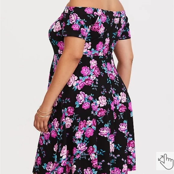 Torrid Floral Mini Studio Luxe Ponte Off-Shoulder Skater Dress - Picture 2 of 3